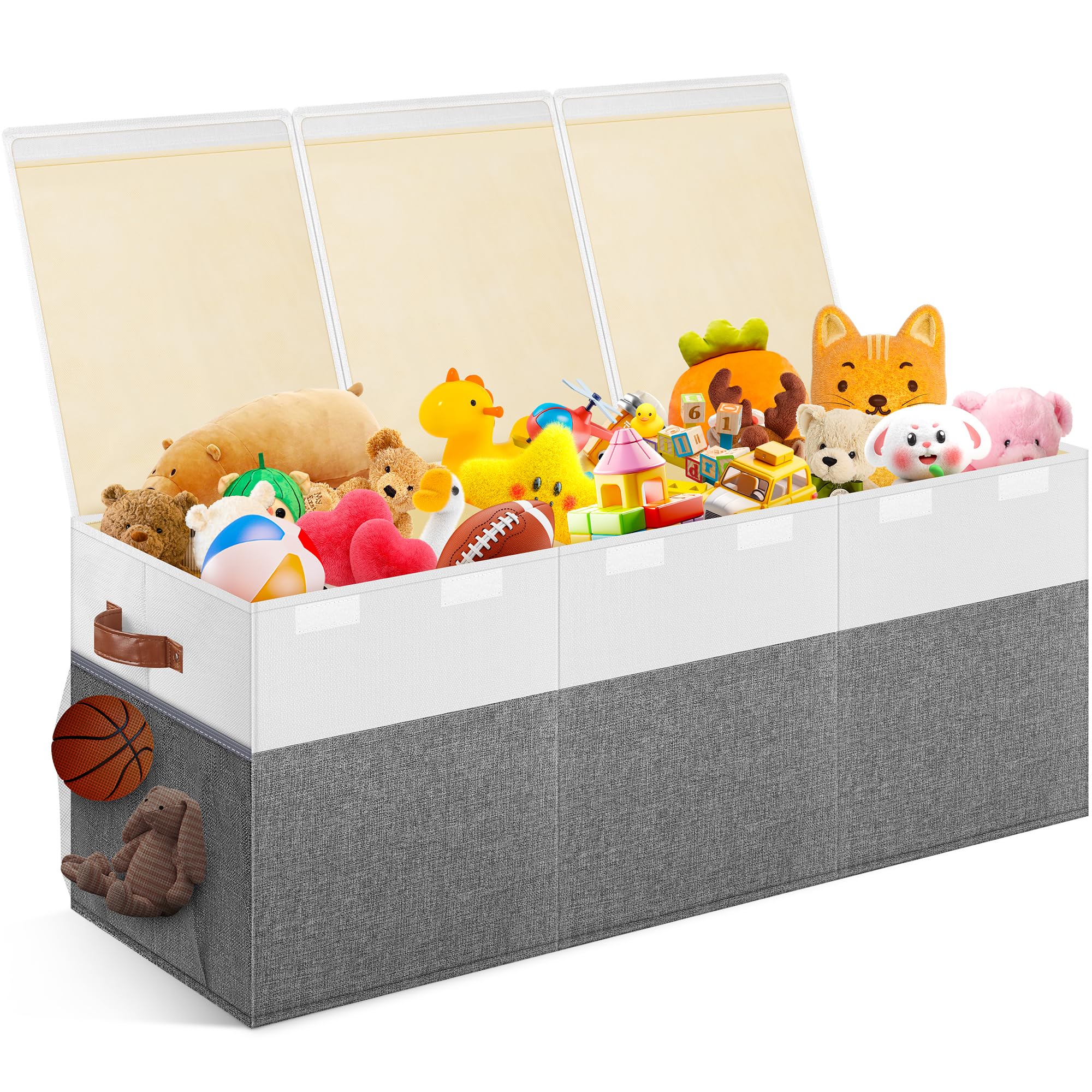 Mabahoo extra-large toy storage box lid keeps toys dust-free and organized.