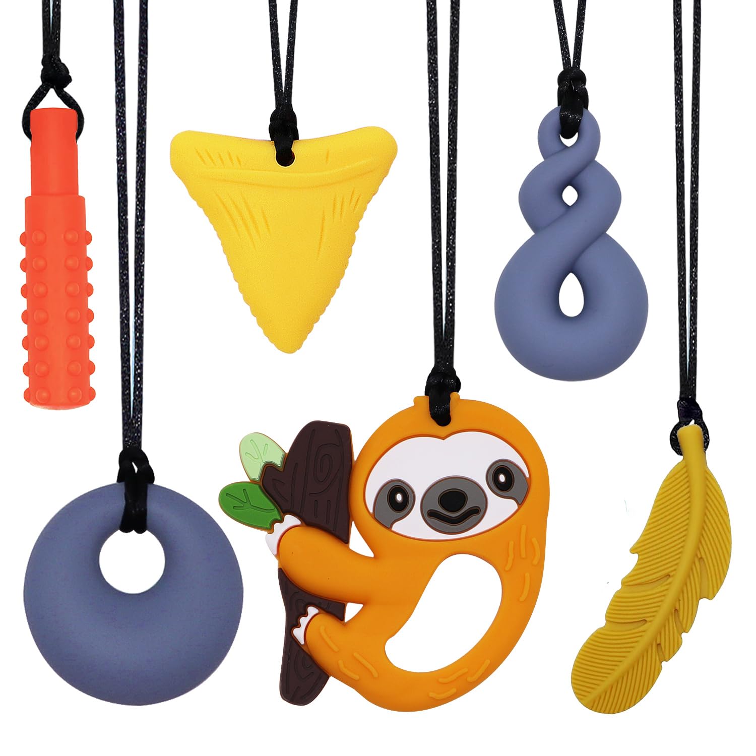 MaberryTech Direct chewy necklace sloth visual provides calming focus for anxious moments.