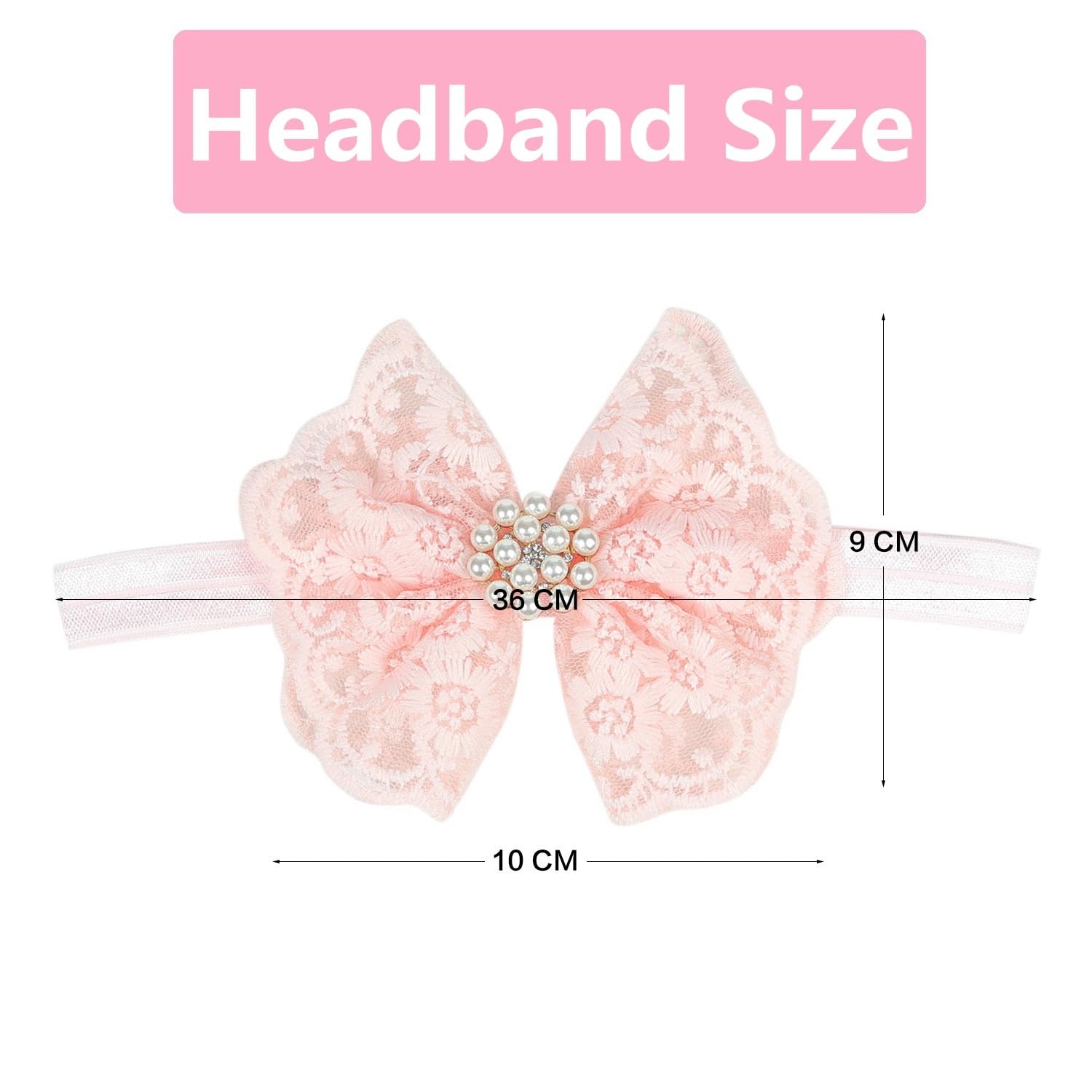 Nishine lace bow headband white pink side view with rhinestones