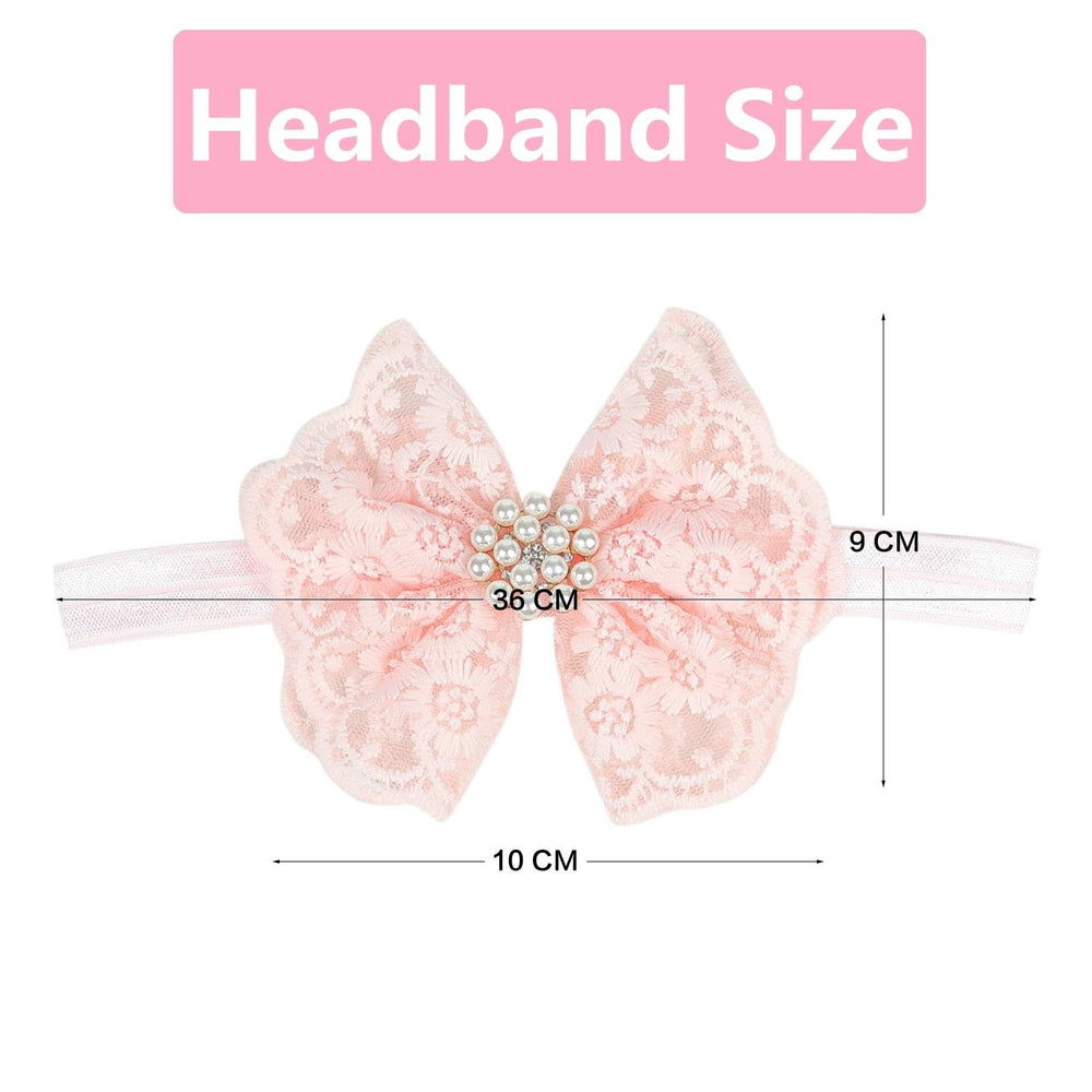 Nishine lace bow headband white pink side view with rhinestones