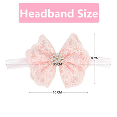 Nishine lace bow headband white pink side view with rhinestones