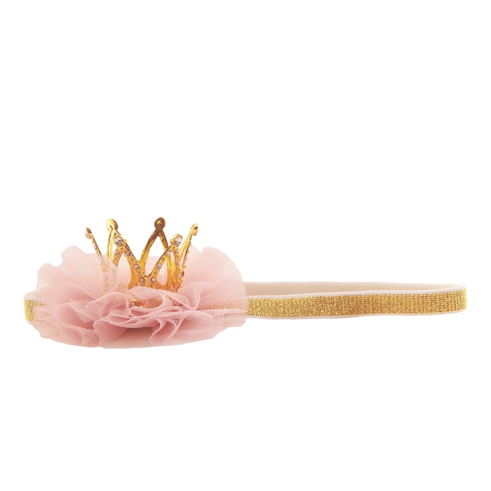 Nishine mini crown headband front view, gold tulle for baby photos.