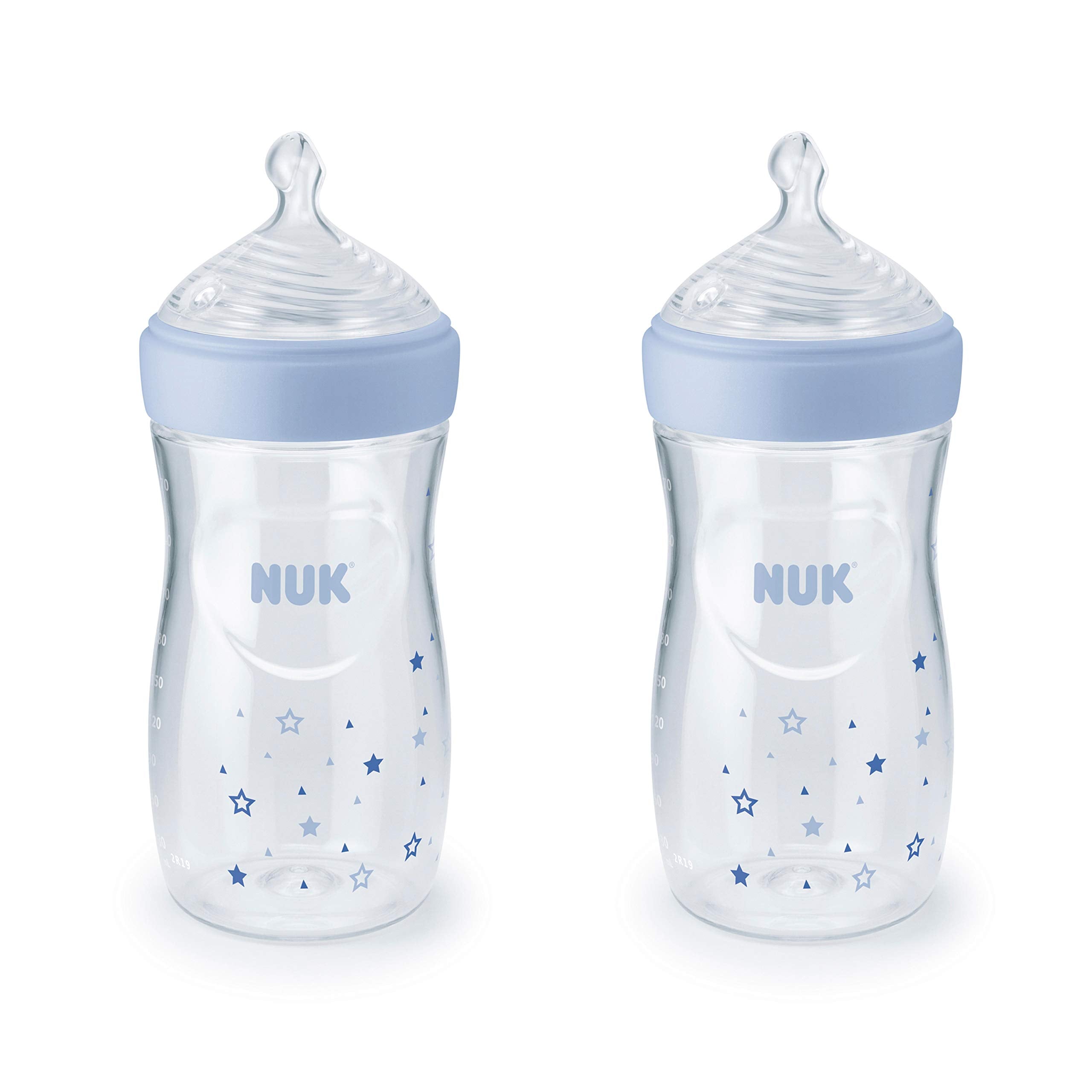 NUK Simply Natural bottle close-up showing natural shape for comfortable feeding