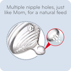 NUK Simply Natural nipple close-up highlighting extra-soft design for gentle latch