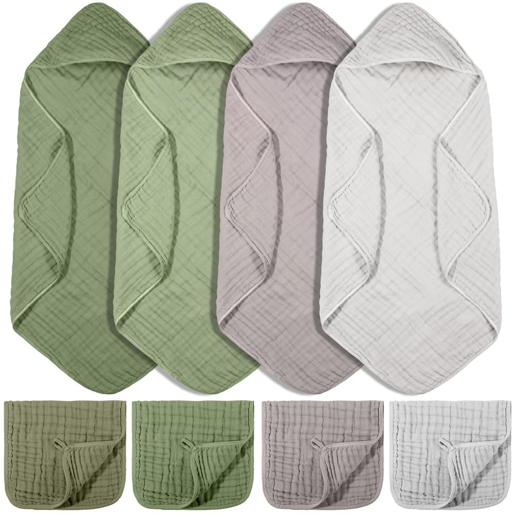 VitalCozy hooded baby towel in sage green warms and dries gently after bath time