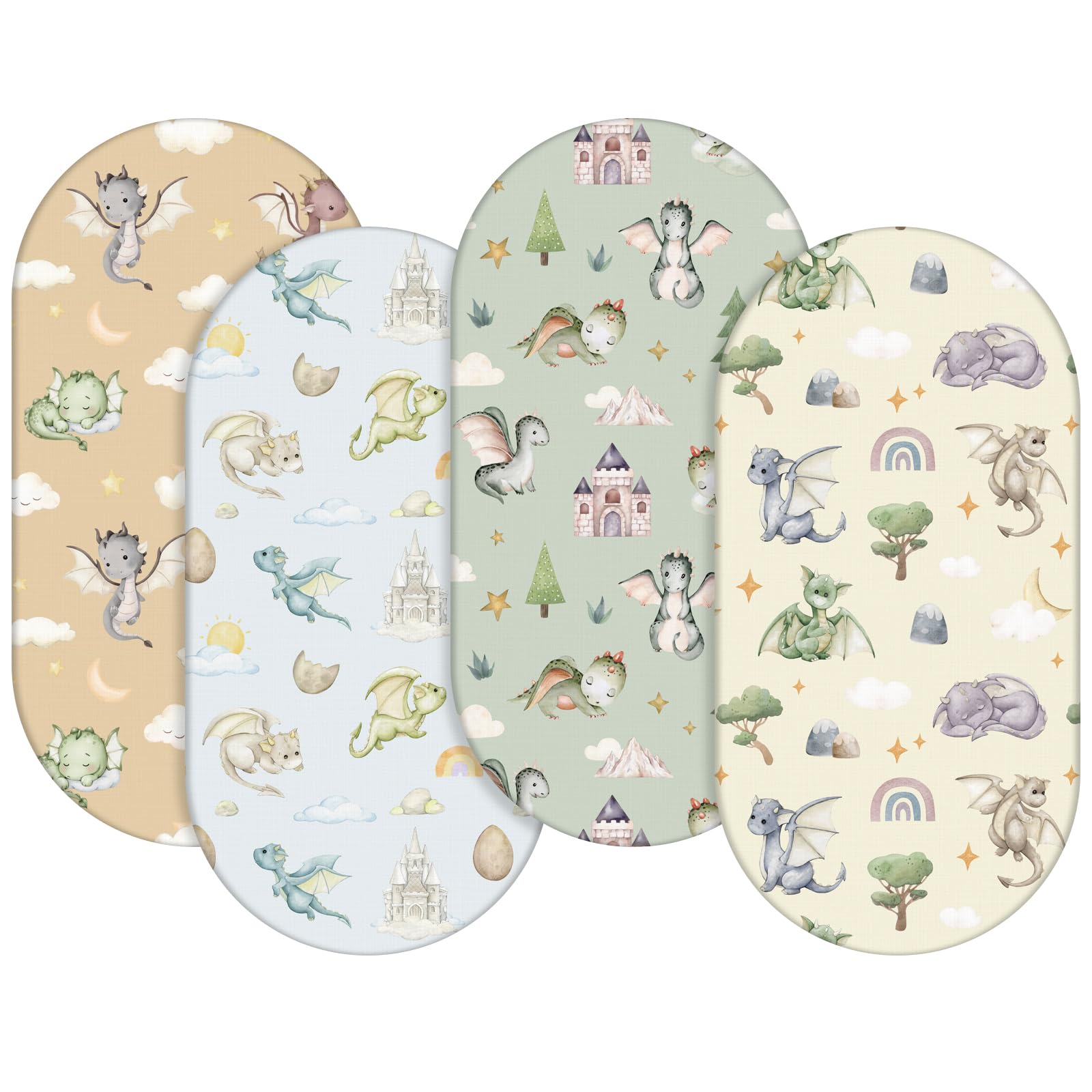 VitalCozy dragon bassinet sheet closeup highlighting gentle polyester touch for baby's skin