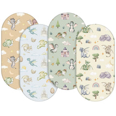 VitalCozy dragon bassinet sheet closeup highlighting gentle polyester touch for baby's skin