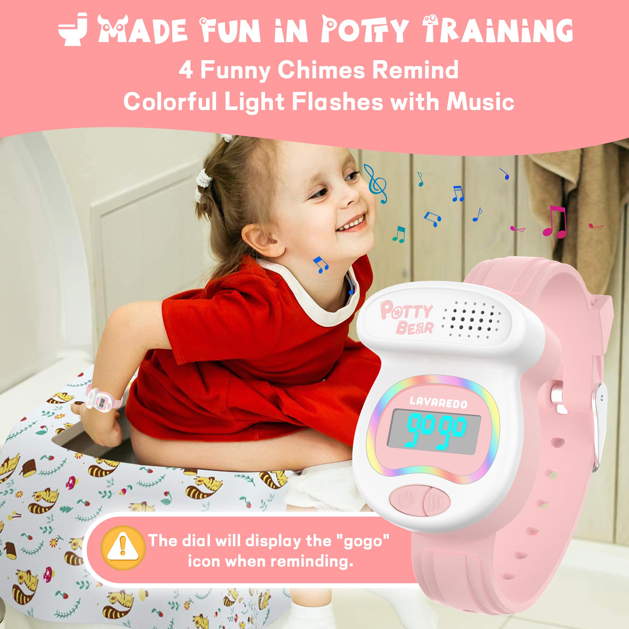 A ALPS kids watch music reminders play nursery rhymes to prompt toilet breaks.