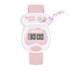 A ALPS kids watch potty timer in toilet shape helps toddlers learn potty breaks.