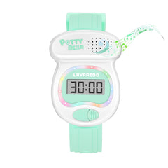 A ALPS kids watch potty timer wrist-shot showing playful toilet shape design and bright colors for routine cues