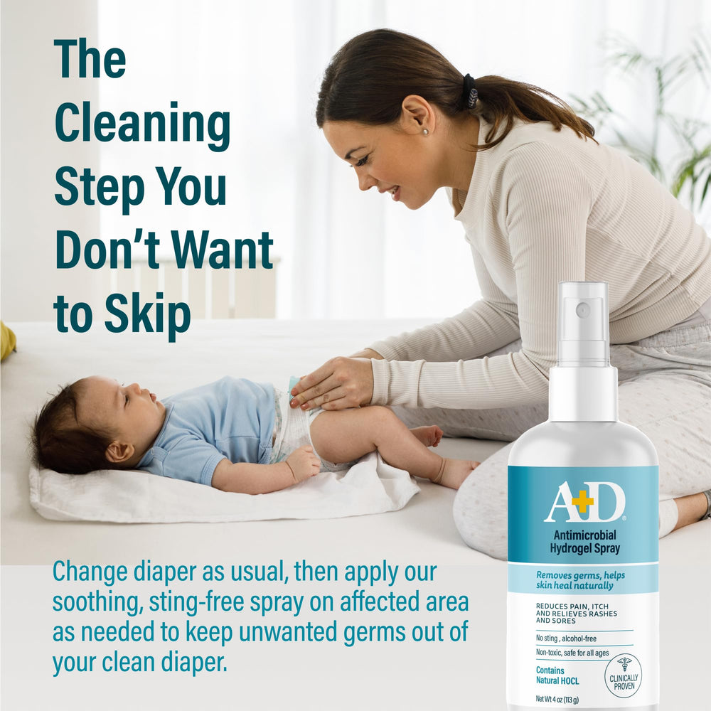 A+D Hydrogel Spray non-sting formula offers gentle relief without sting