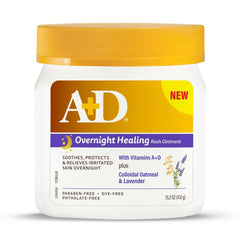 A+D Overnight Healing Ointment jar front view for soothing overnight diaper rash
