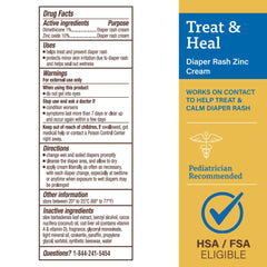 A+D Treat + Heal ingredients diagram highlights zinc oxide and dimethicone benefits.