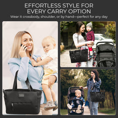A + S Luxxe Diaper Bag Tote includes a wipe-clean changing mat for quick changes.