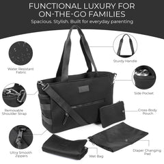 A + S Luxxe Diaper Bag Tote in neoprene material offers lightweight everyday use.