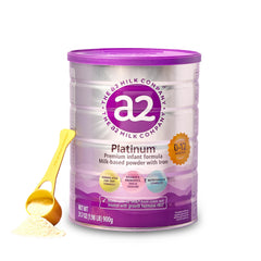 a2 Platinum infant formula can front view emphasizes 31.7 oz size and 6-pack convenience