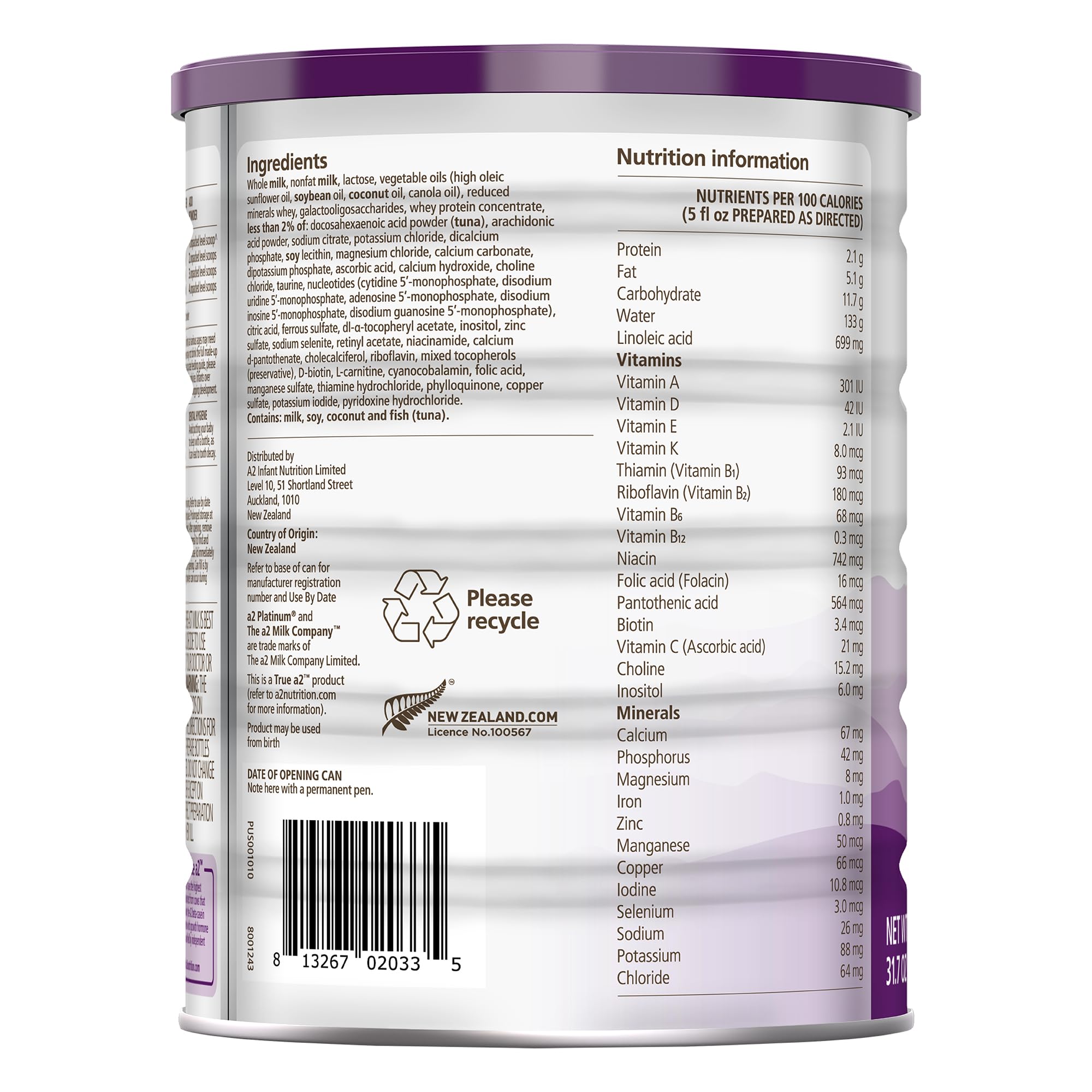 a2 Platinum safety and Clean Label Verified seal on packaging.