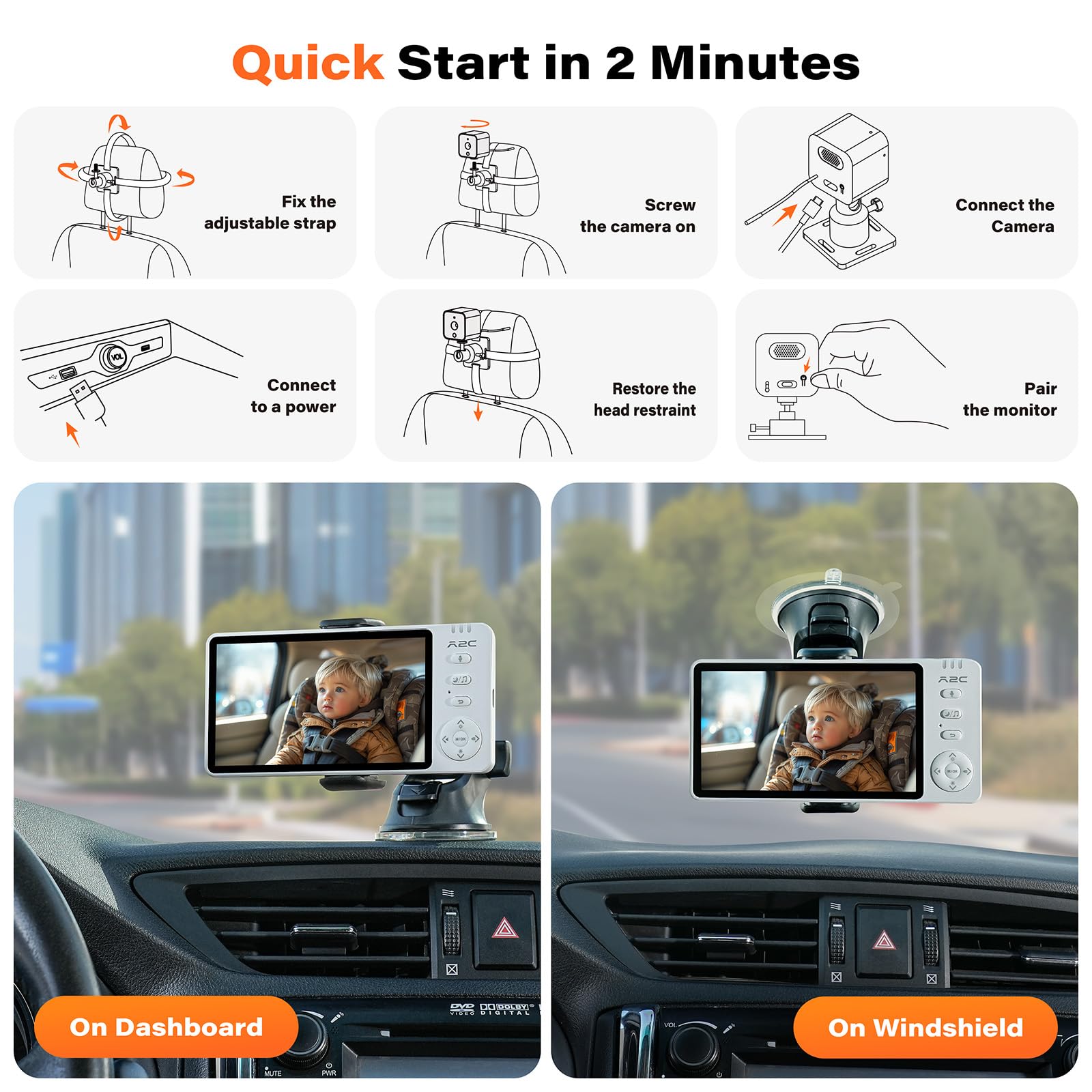 A2C baby car camera dashboard pad stabilizes setup on the dash