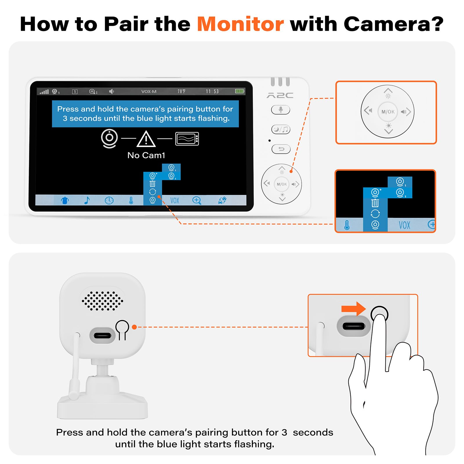 A2C baby car camera display on offers clear 5 inch HD video for quick checks