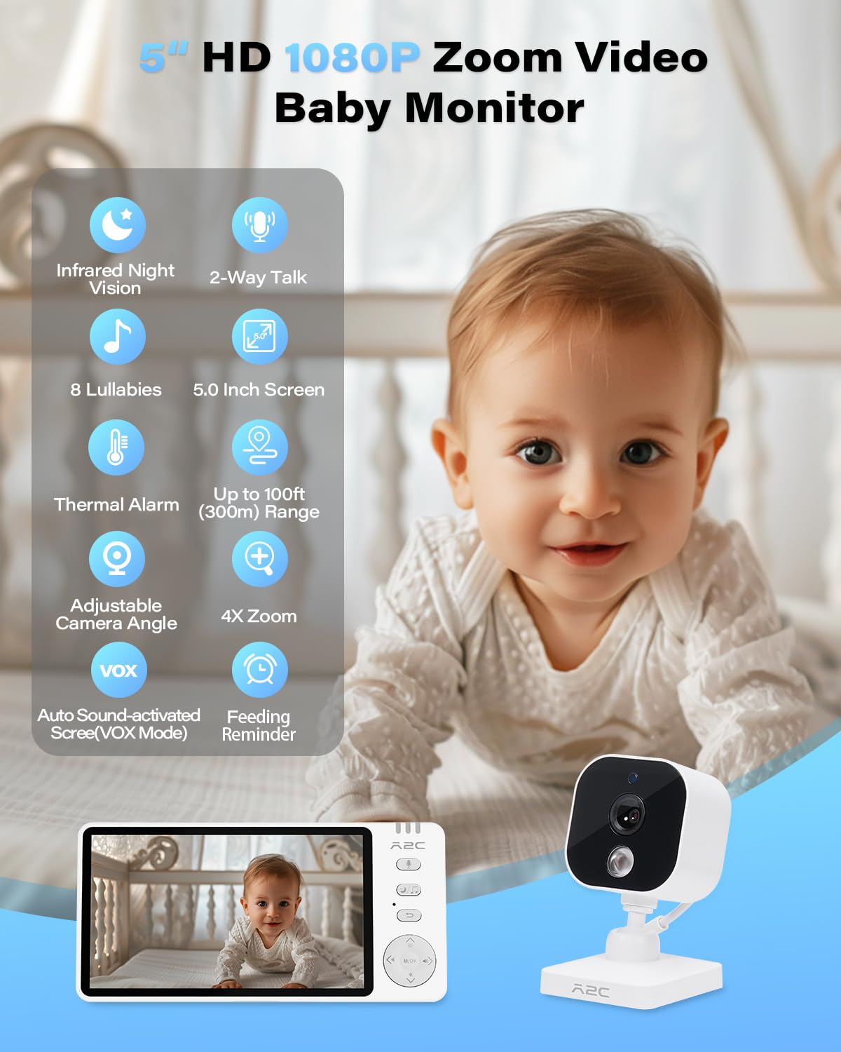 A2C Baby Car Camera home-use mode for versatile indoor monitoring.
