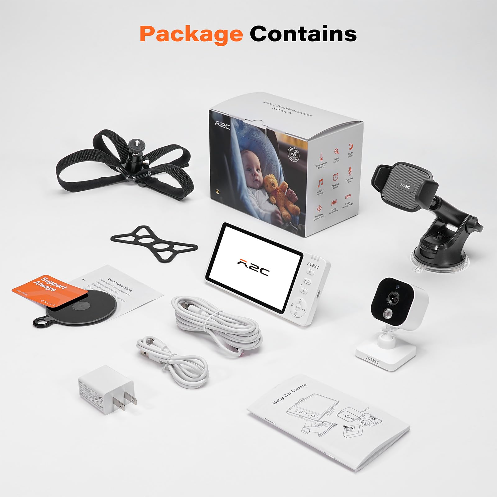 A2C baby car camera in use in the backseat supports travel moments