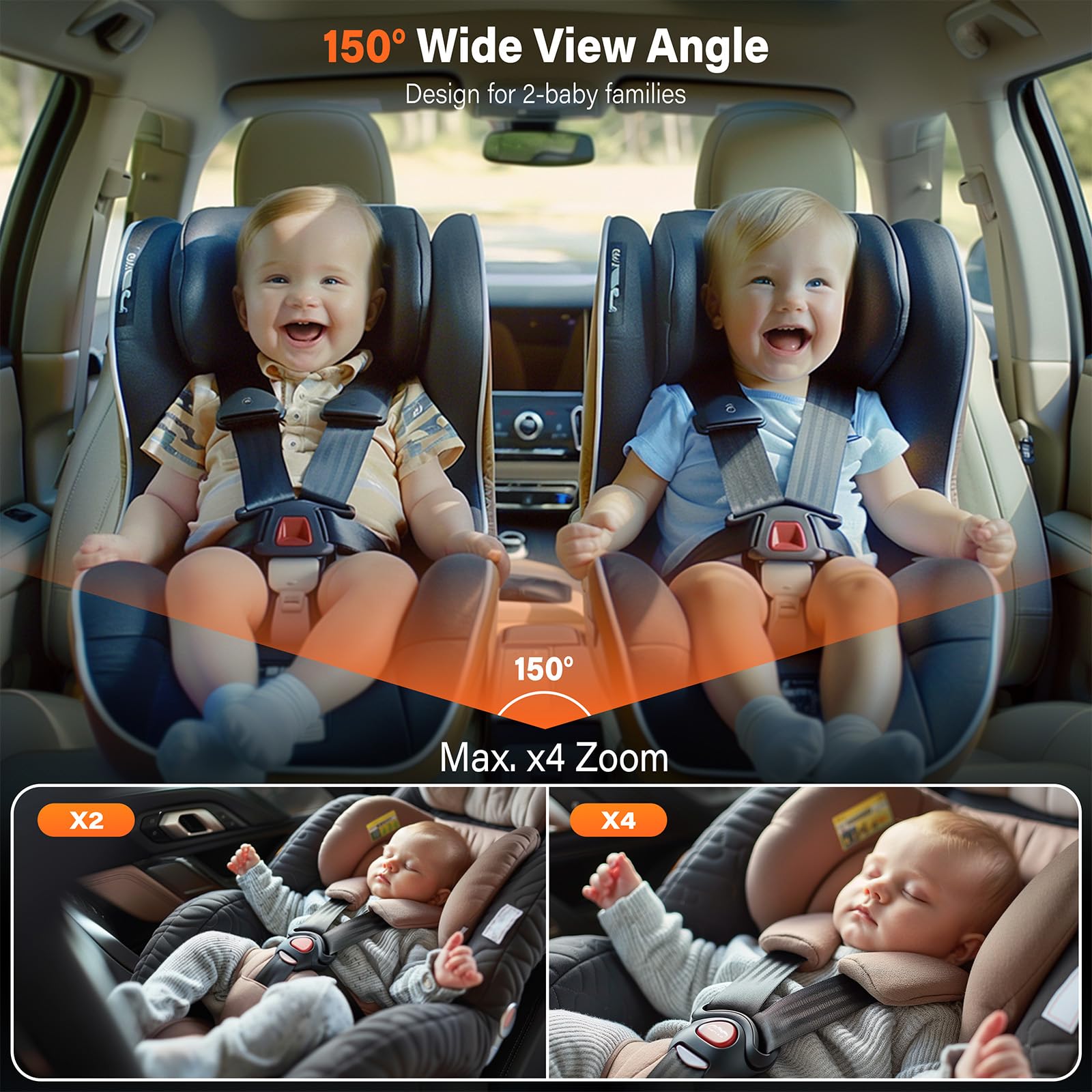 A2C baby car camera two-in-one design covers car backseat and home monitoring