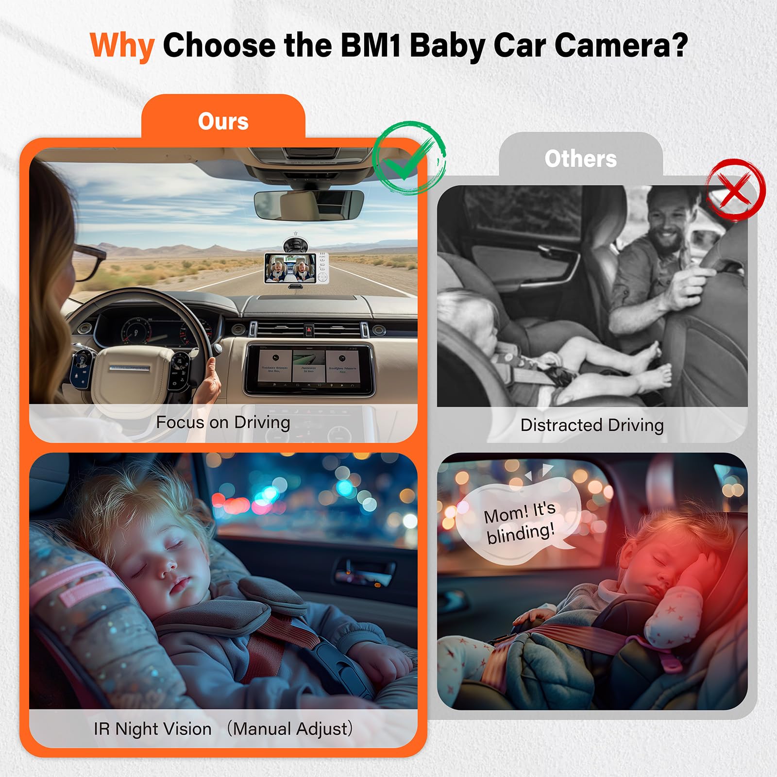 A2C baby car camera wide-angle lens captures two kids at a glance