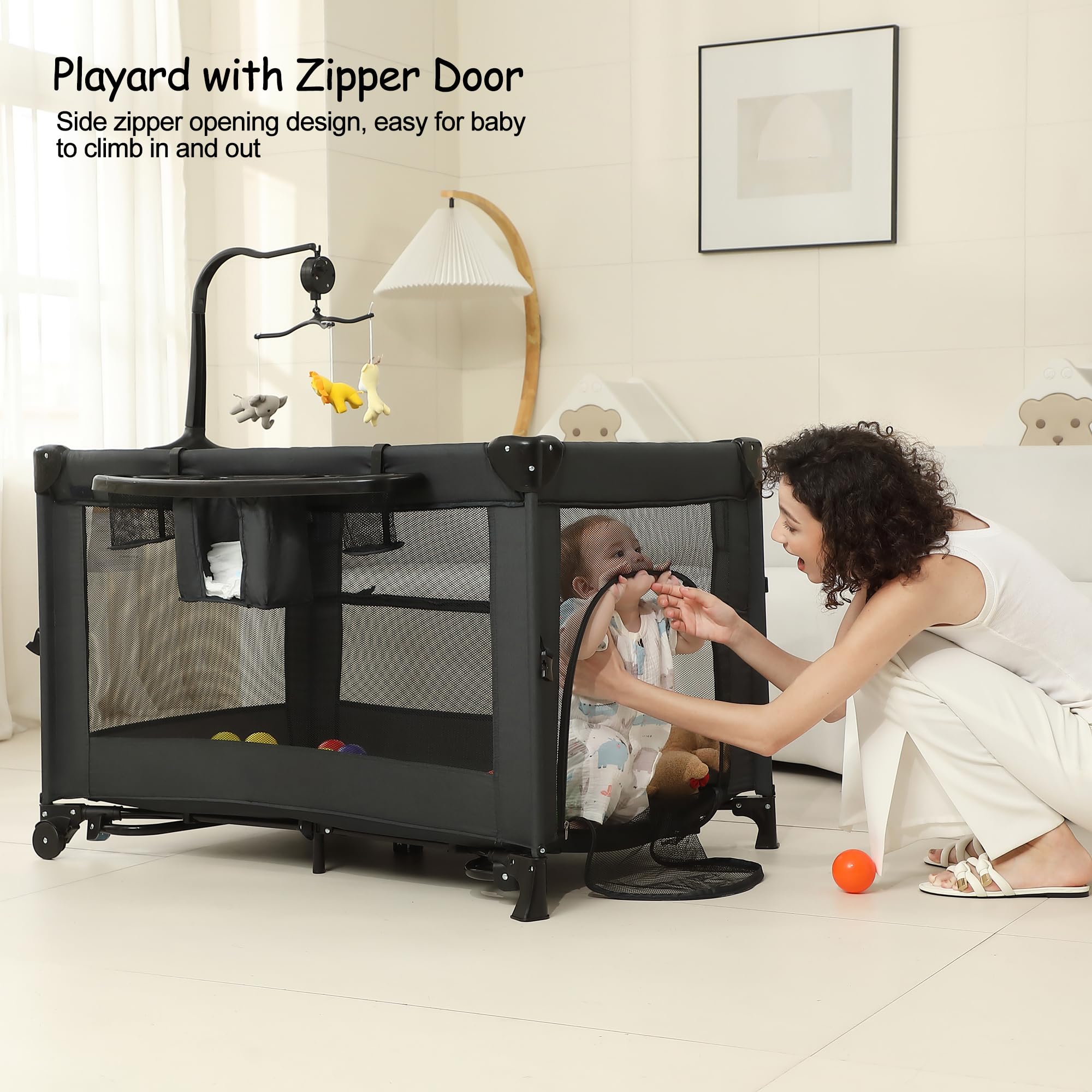A2DAO black 5in1 bedside-crib image shows integrated crib and changing area.