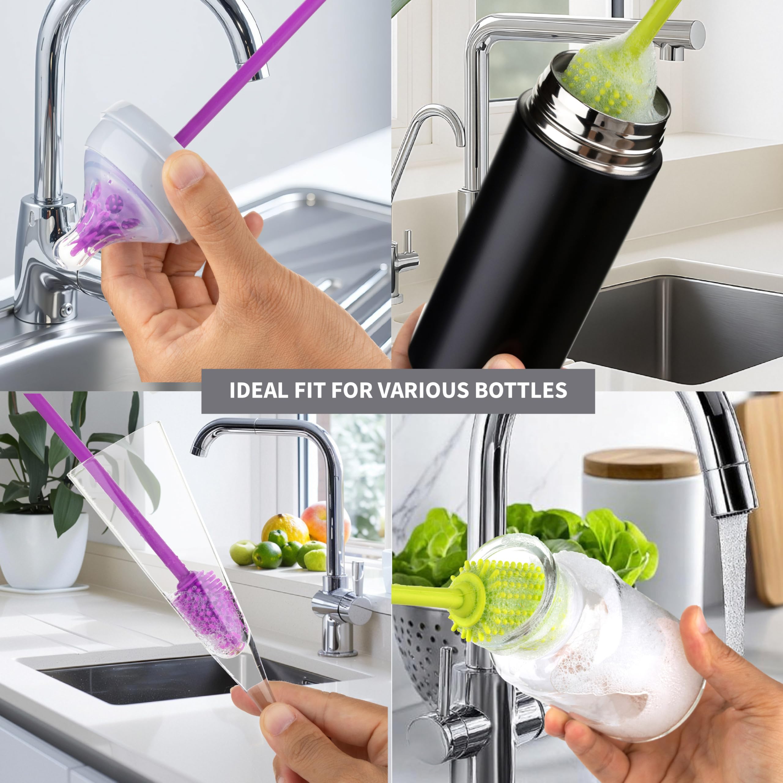 A-Brush works with Hydro Flask, Nalgene, Contigo, and other major bottles for easy cleaning.