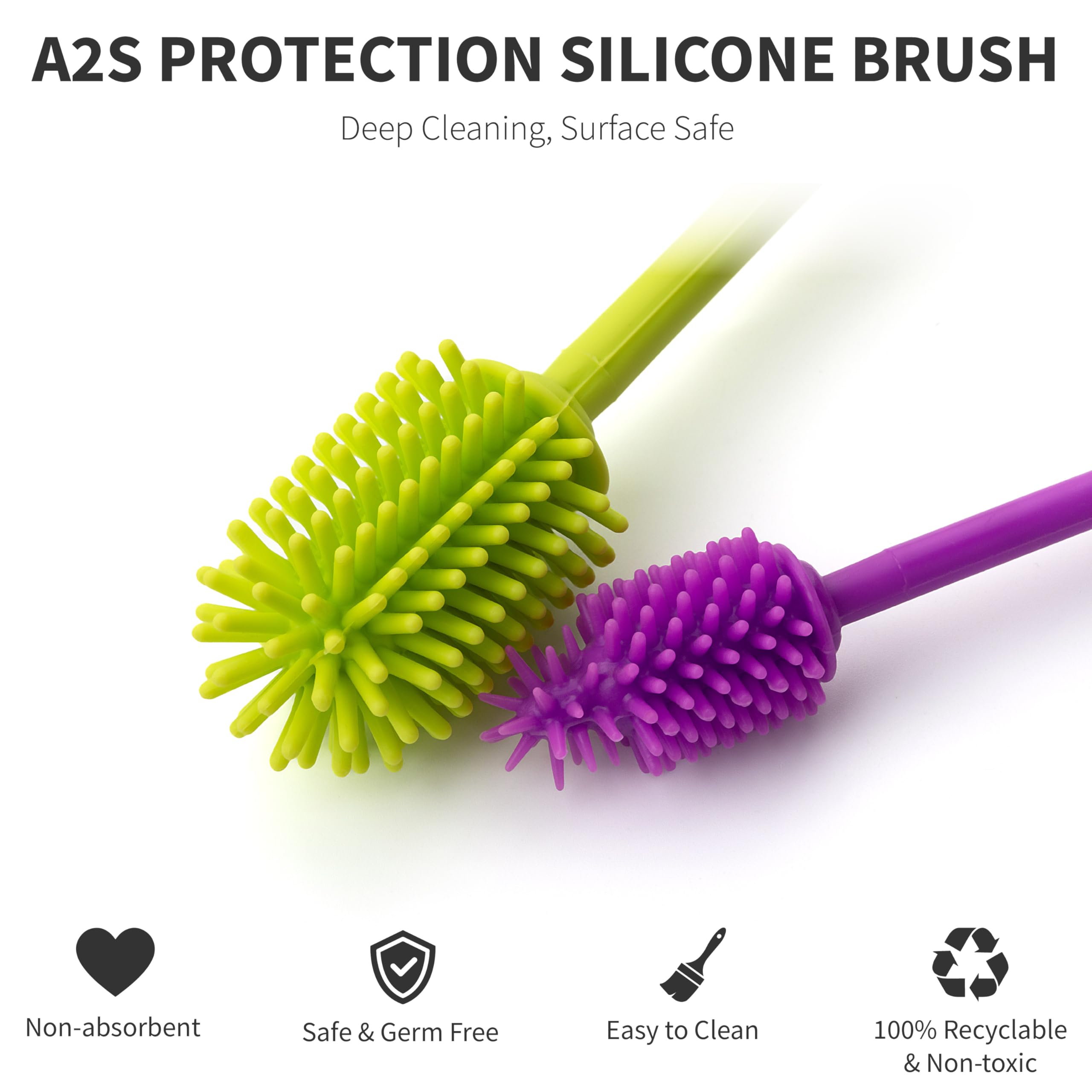 A-Brush silicone bottle cleaner is dishwasher-safe and BPA-free.