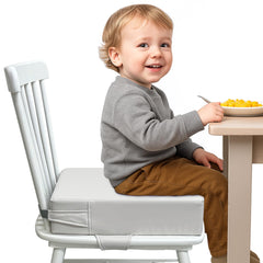 AAAini booster seat back view shows double straps for reliable chair fit.
