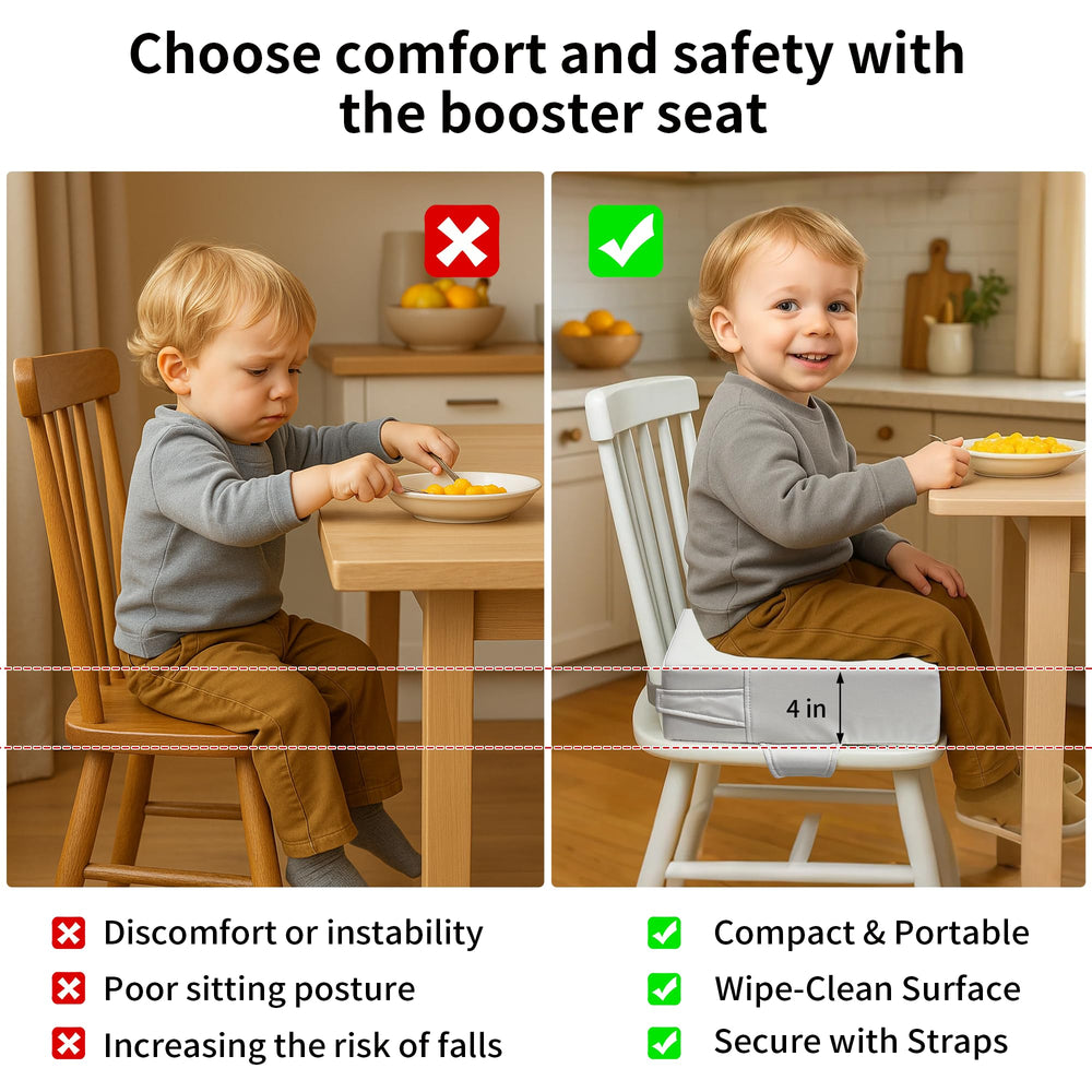 AAAini booster seat non-slip base ensures stable seating on various chair surfaces.