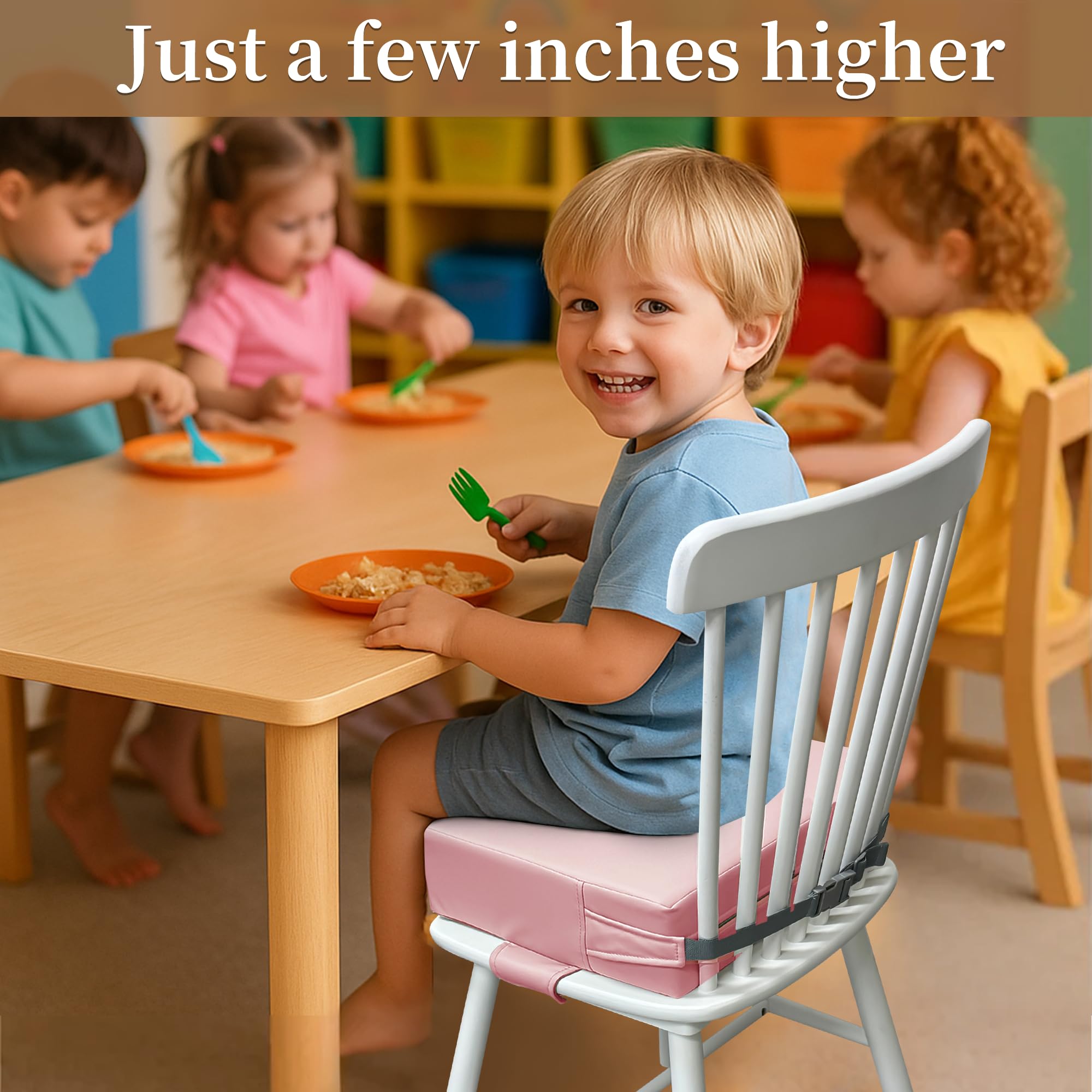 AAAini booster seat pink lightweight design is ideal for travel meals.