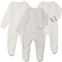 Aablexema baby footie pajamas 3pc set in white grey dot for comfy sleepwear