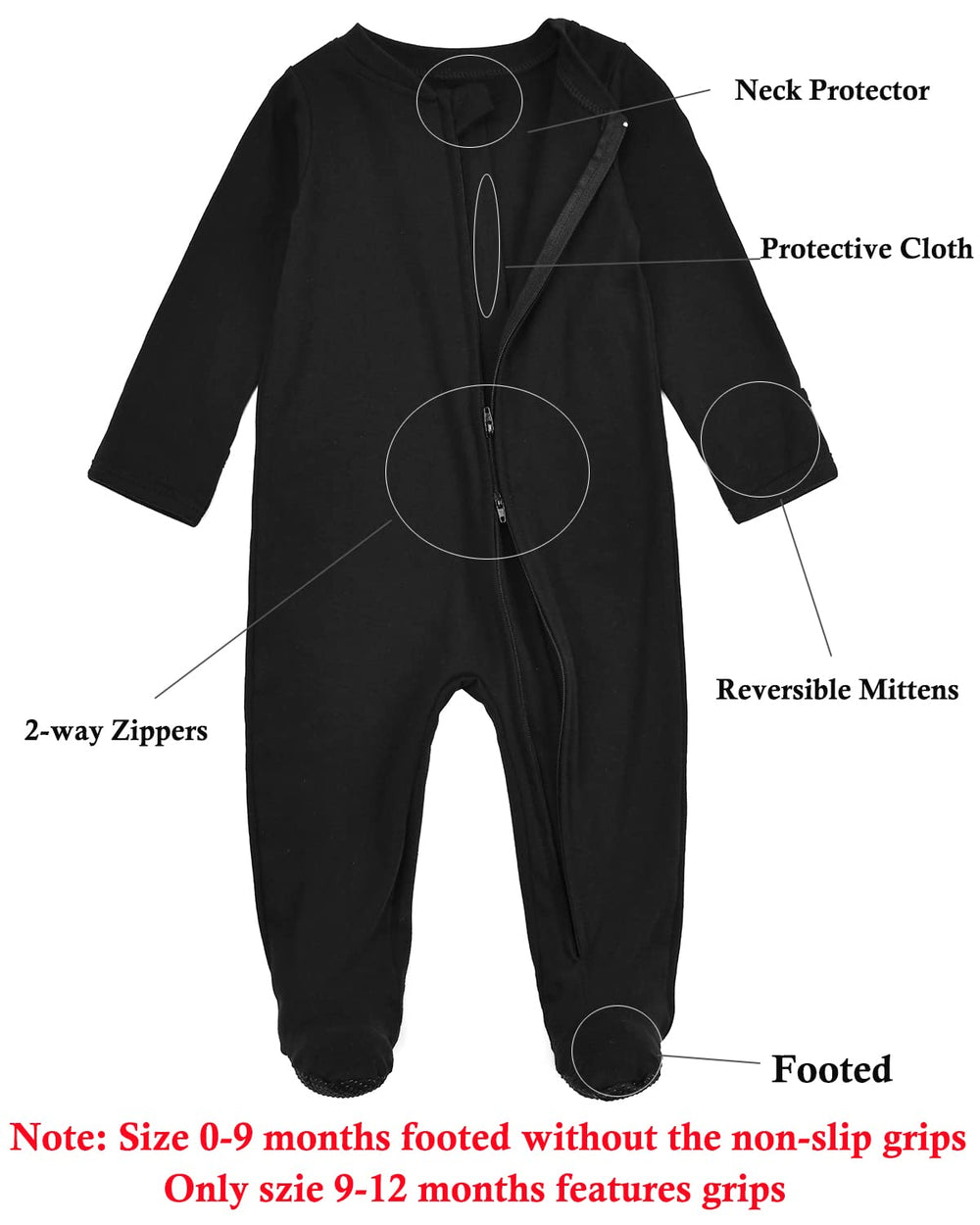 Aablexema baby footie pajamas black with soft cotton for cozy nights