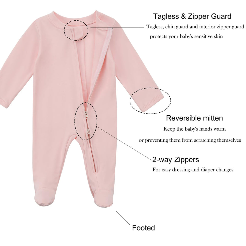 Aablexema full-coverage footie keeps baby warm and secure.