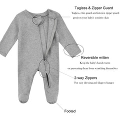 Aablexema baby pajamas with built-in mitten cuffs to prevent face scratches.