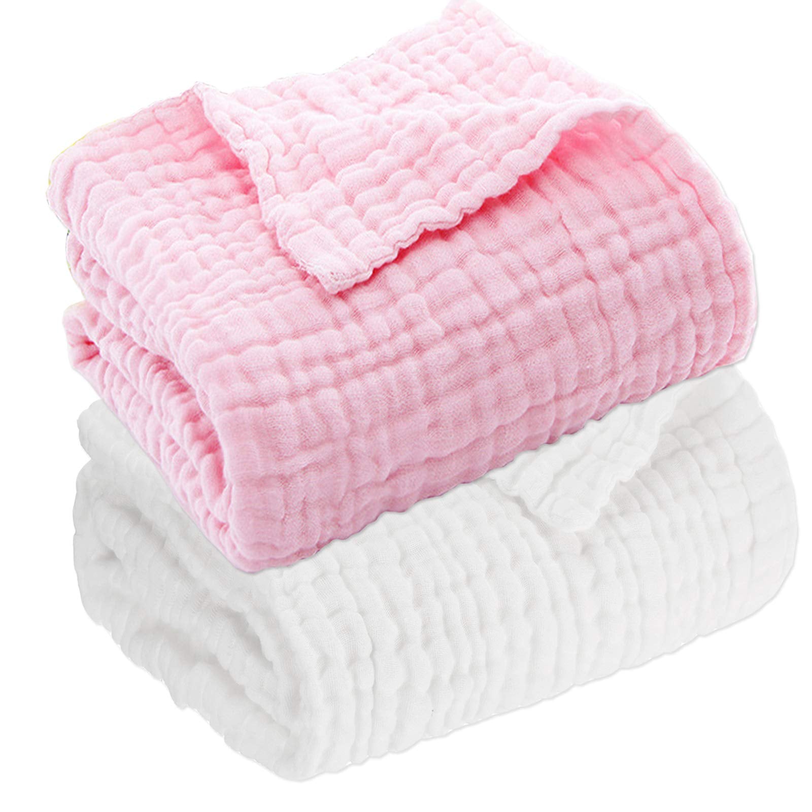 Aablexema muslin baby blanket set two-pack in white and pink, soft fabric for gentle skin.