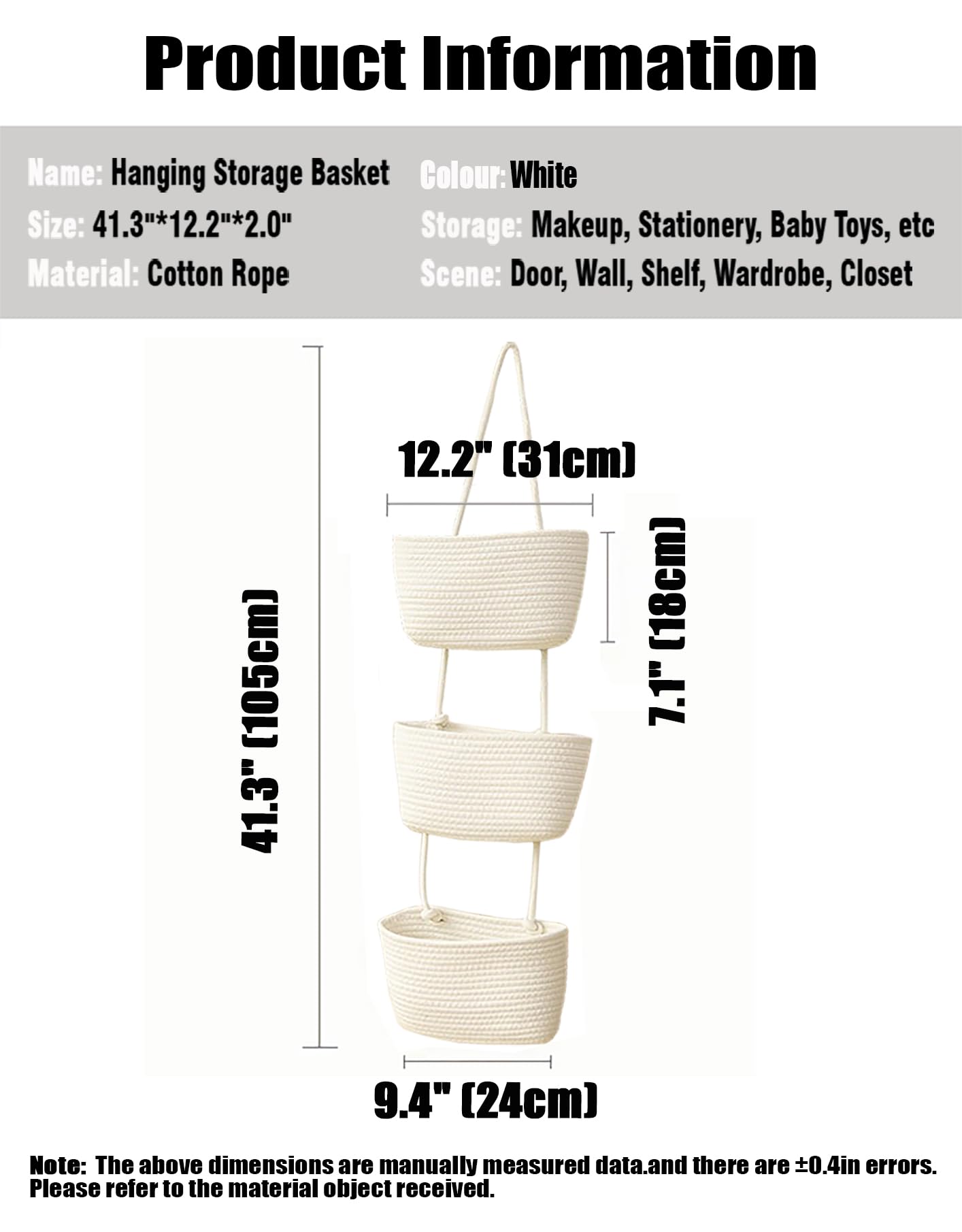 AARAINBOW b-white wall baskets closeup cotton rope texture enhances natural decor.