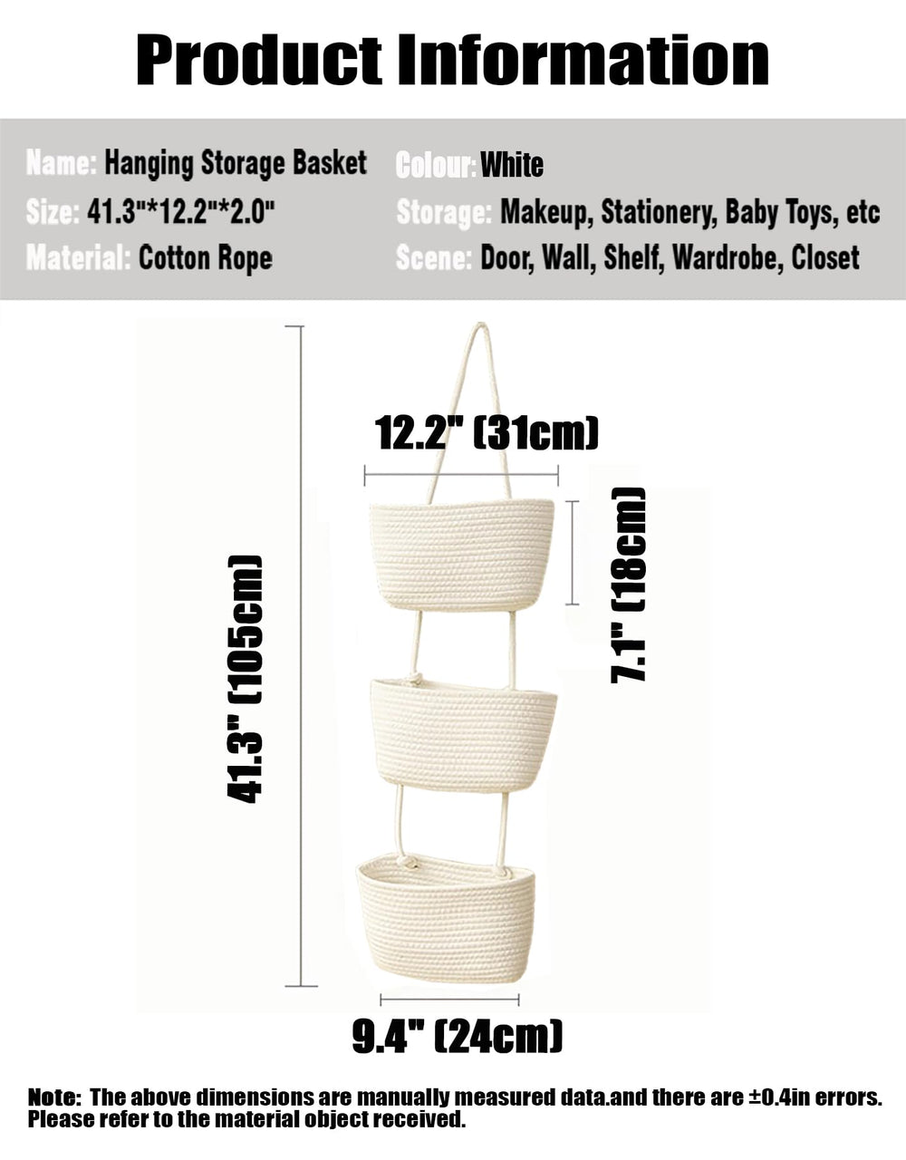 AARAINBOW b-white wall baskets closeup cotton rope texture enhances natural decor.