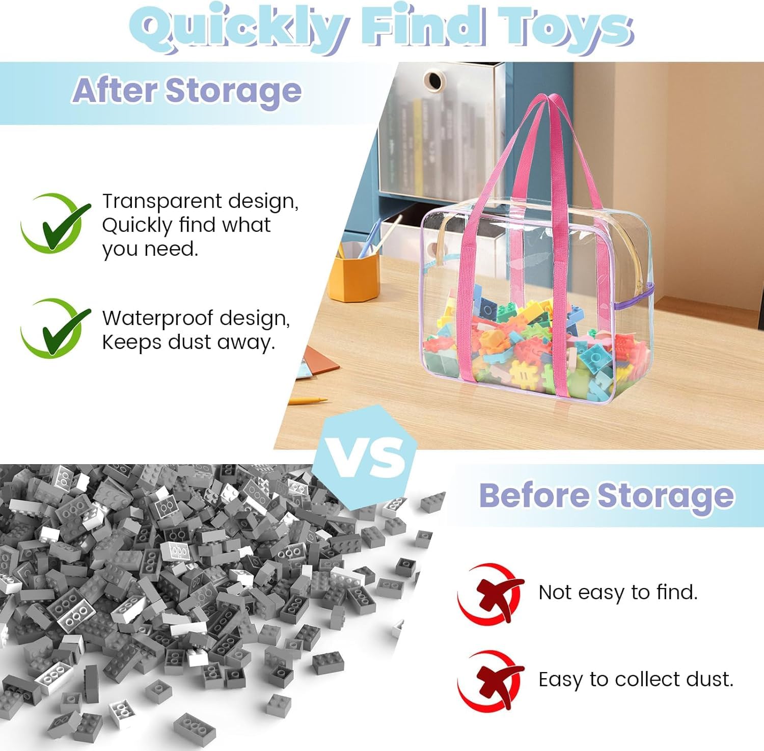 AAUQHOO 4pack PVC toy storage bags tag window for owners