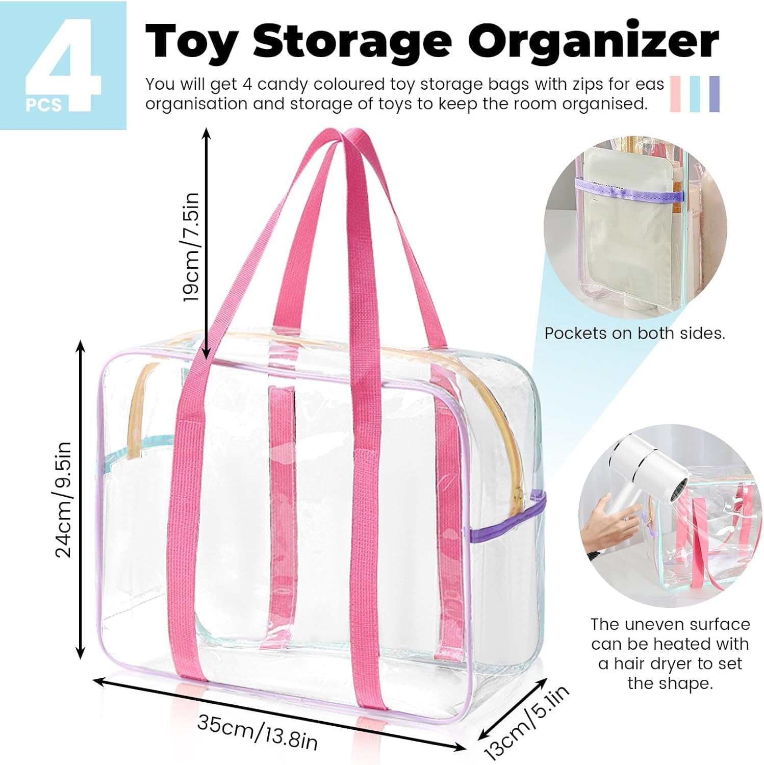 AAUQHOO 4pack PVC toy storage bags zipper handles for easy access