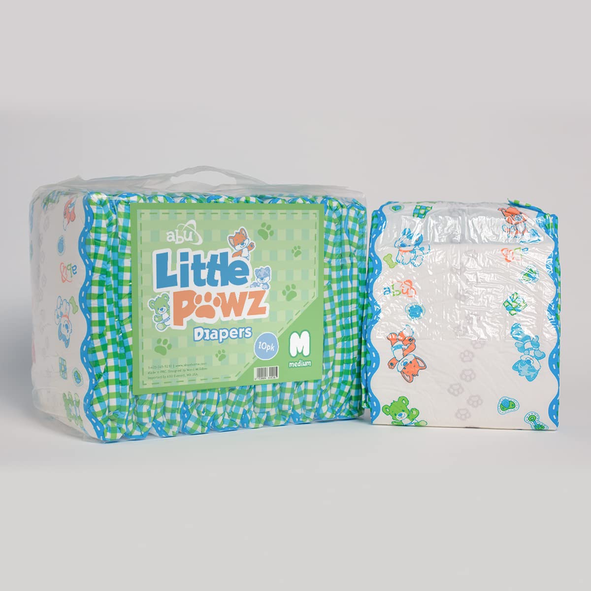 AB Universe Little Pawz diapers pack mid, compact storage for on-the-go use.