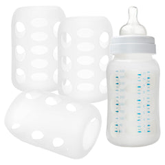 Abaodam bottle sleeve white closeup shows soft touch silicone protection for glass bottles