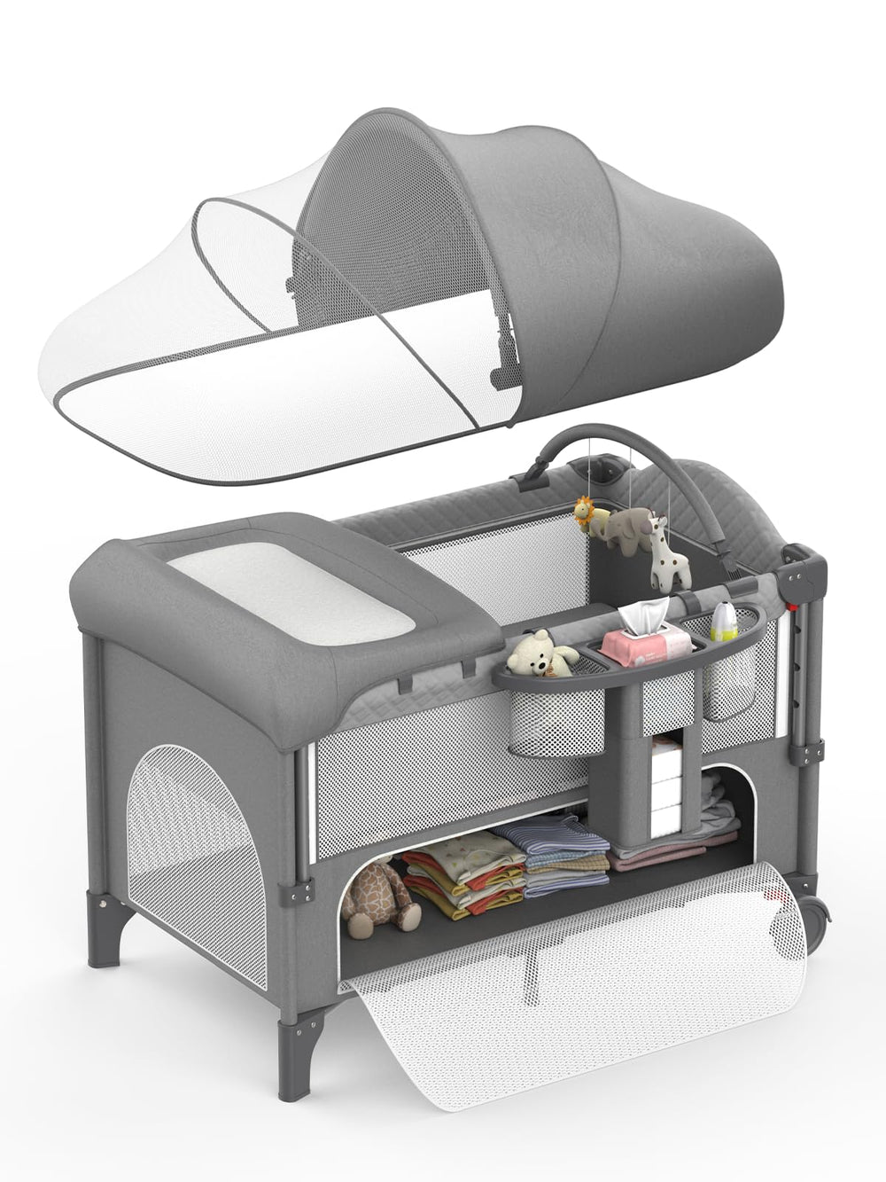 Abbi Casey baby bassinet 4in1 setup offers compact newborn sleep and play space.