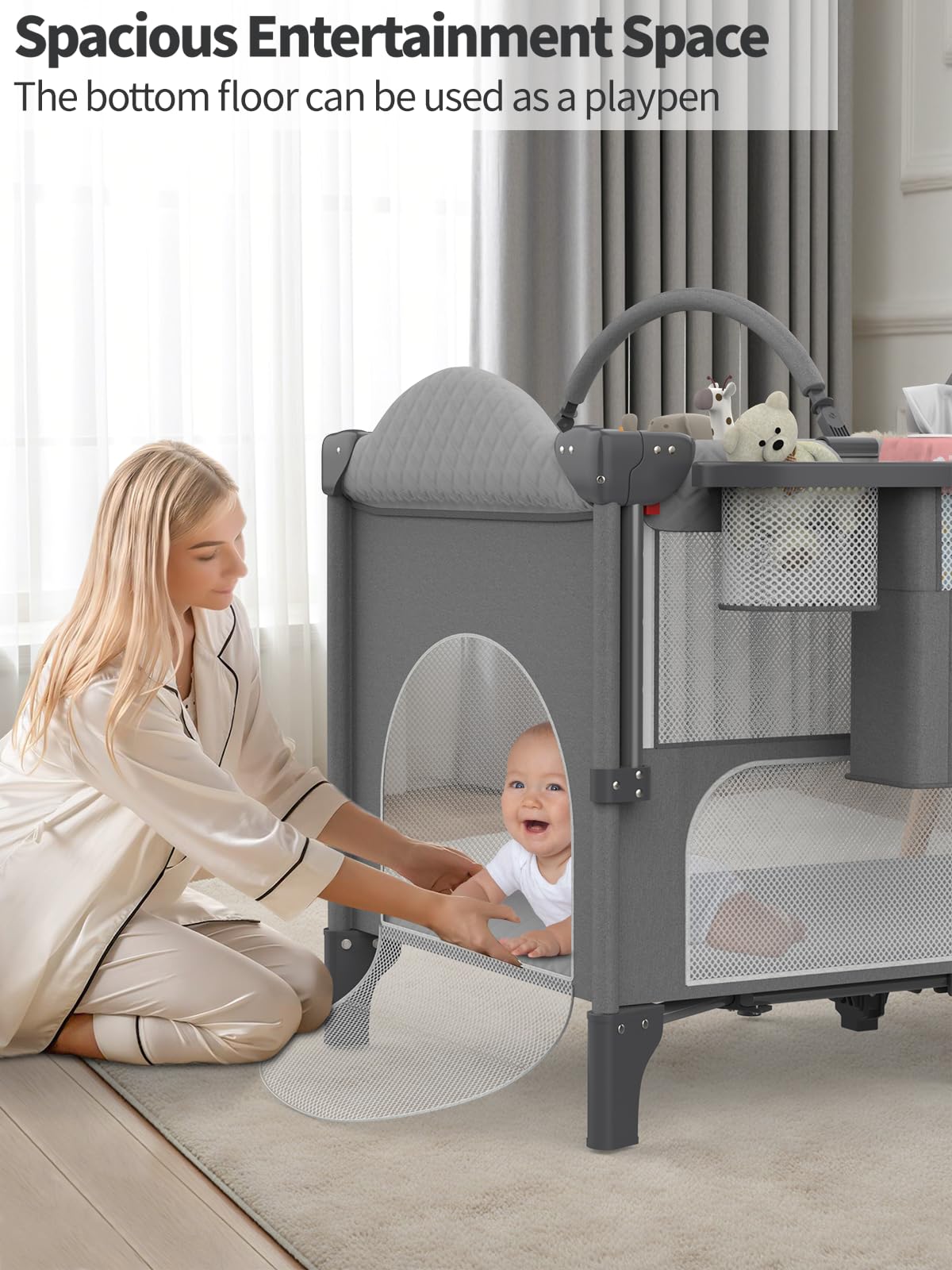 Abbi Casey changing table with soft nappy pad enables comfortable diaper changes.