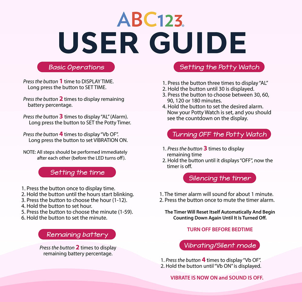 ABC123 Potty Training Watch 3 pink user-friendly, ideal for teaching time