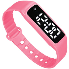 ABC123 Potty Training Watch pink charging cable and silicone strap for rechargeable convenience.