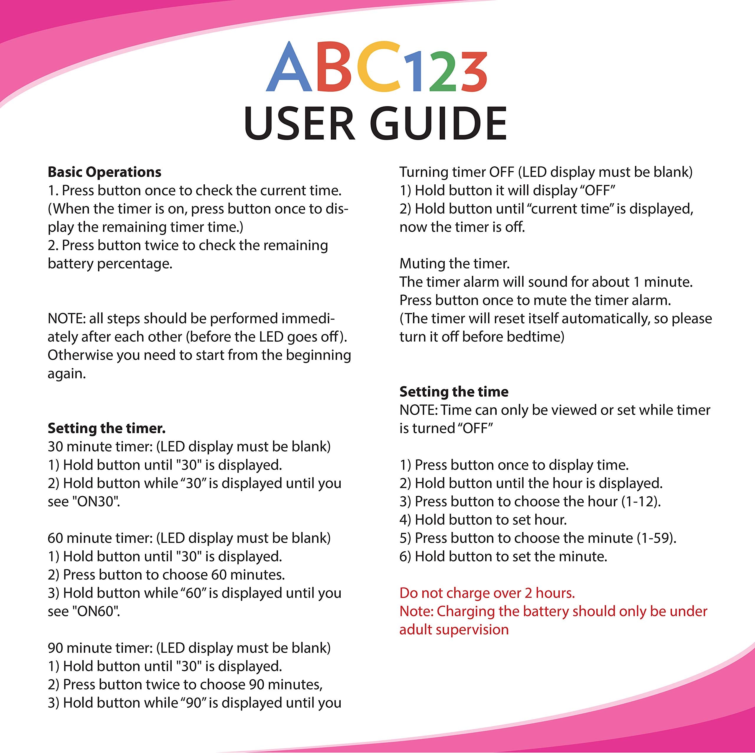 ABC123 Potty Training Watch pink on toddler wearing during play highlights water-resistant design for handwashing.