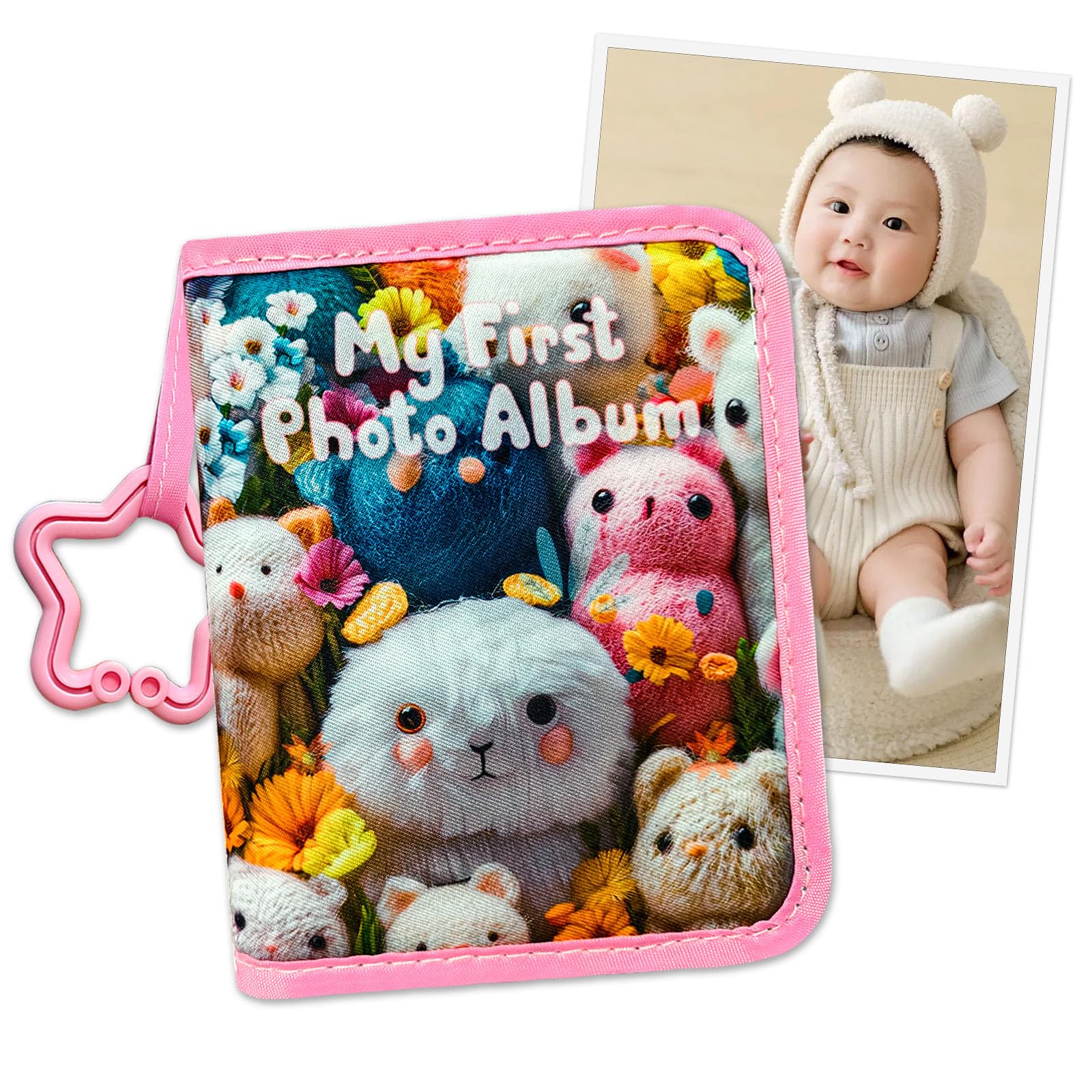 ABCKEY Baby's My First Family Album soft cloth cover with vivid patterns supports family memory keeping.